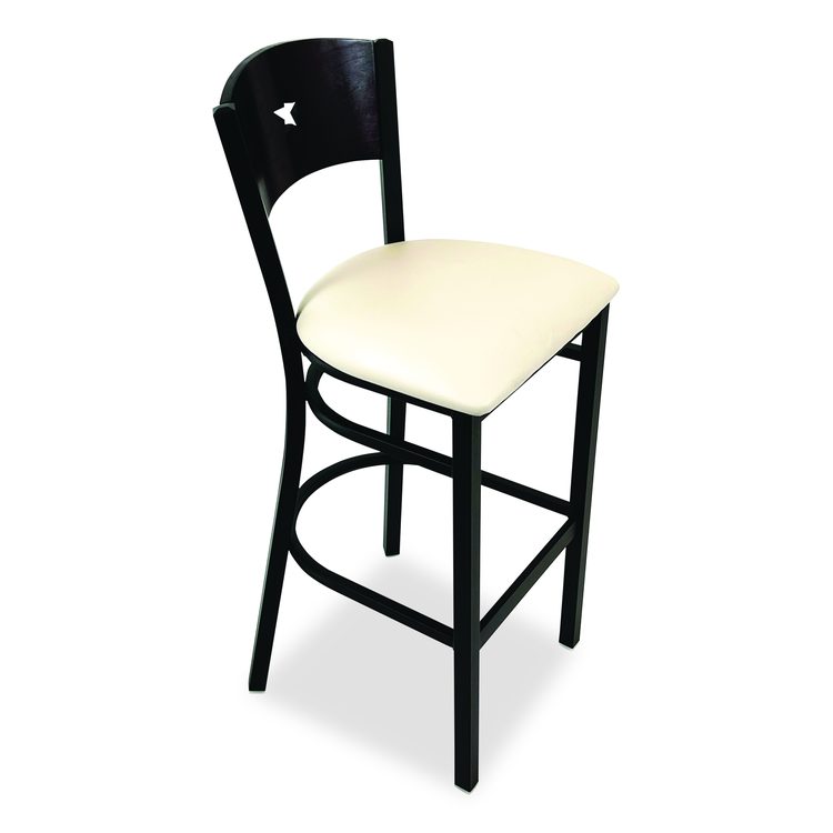 Liberty Series Barstool, Supports Up to 300 lb, 28.5" Seat Height, Cream Seat, Dark Mahogany Back, Black Base