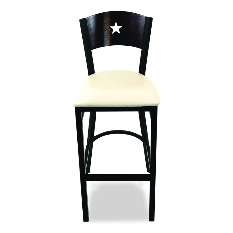 Liberty Series Barstool, Supports Up to 300 lb, 28.5" Seat Height, Cream Seat, Dark Mahogany Back, Black Base