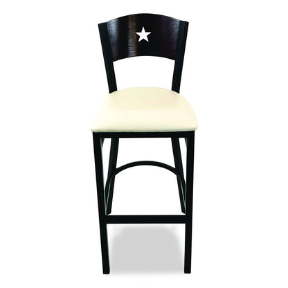 Liberty Series Barstool, Supports Up to 300 lb, 28.5" Seat Height, Cream Seat, Dark Mahogany Back, Black Base