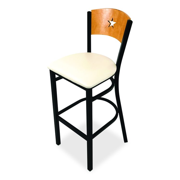 Liberty Series Barstool, Supports Up to 300 lb, 28.5" Seat Height, Cream Seat, Natural Back, Black Base