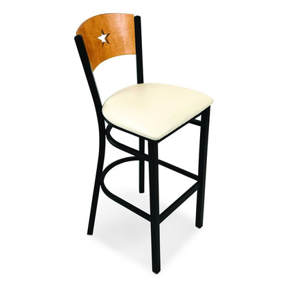 Liberty Series Barstool, Supports Up to 300 lb, 28.5" Seat Height, Cream Seat, Natural Back, Black Base