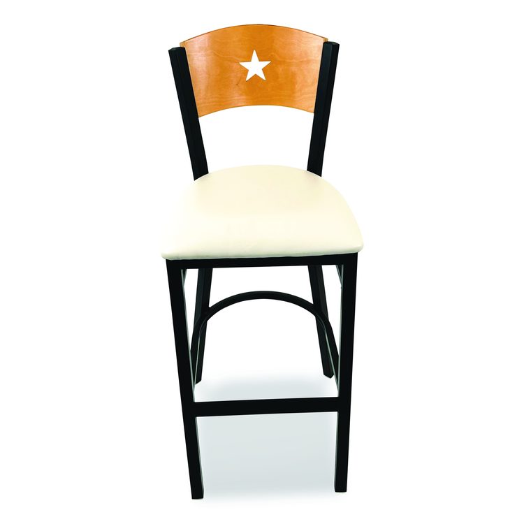 Liberty Series Barstool, Supports Up to 300 lb, 28.5" Seat Height, Cream Seat, Natural Back, Black Base