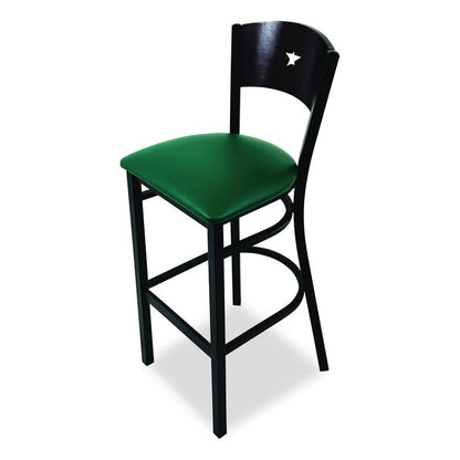 Liberty Series Barstool, Supports Up to 300 lb, 28.5" Seat Height, Green Seat, Dark Mahogany Back, Black Base