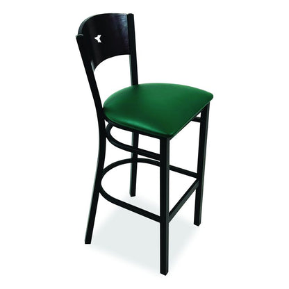 Liberty Series Barstool, Supports Up to 300 lb, 28.5" Seat Height, Green Seat, Dark Mahogany Back, Black Base