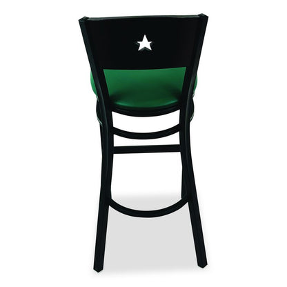 Liberty Series Barstool, Supports Up to 300 lb, 28.5" Seat Height, Green Seat, Dark Mahogany Back, Black Base