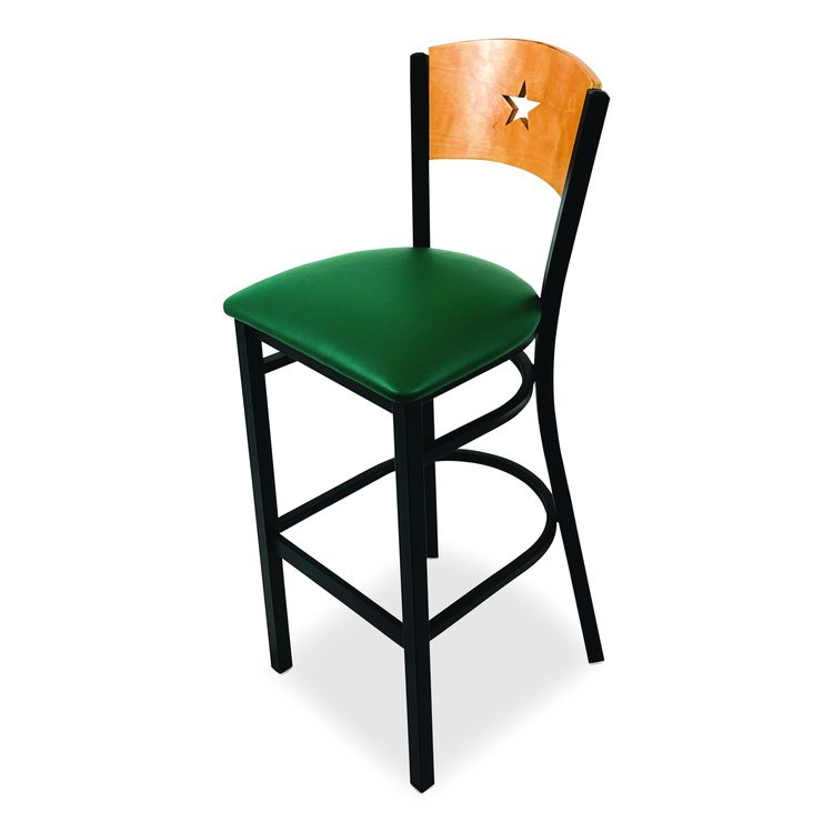 Liberty Series Barstool, Supports Up to 300 lb, 28.5" Seat Height, Green Seat, Natural Back, Black Base