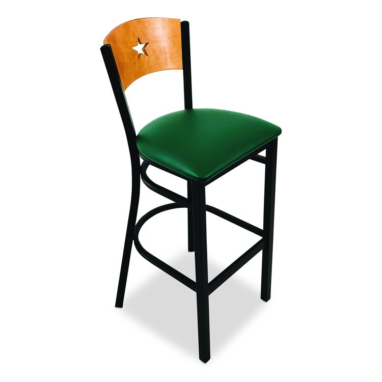 Liberty Series Barstool, Supports Up to 300 lb, 28.5" Seat Height, Green Seat, Natural Back, Black Base