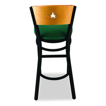 Liberty Series Barstool, Supports Up to 300 lb, 28.5" Seat Height, Green Seat, Natural Back, Black Base