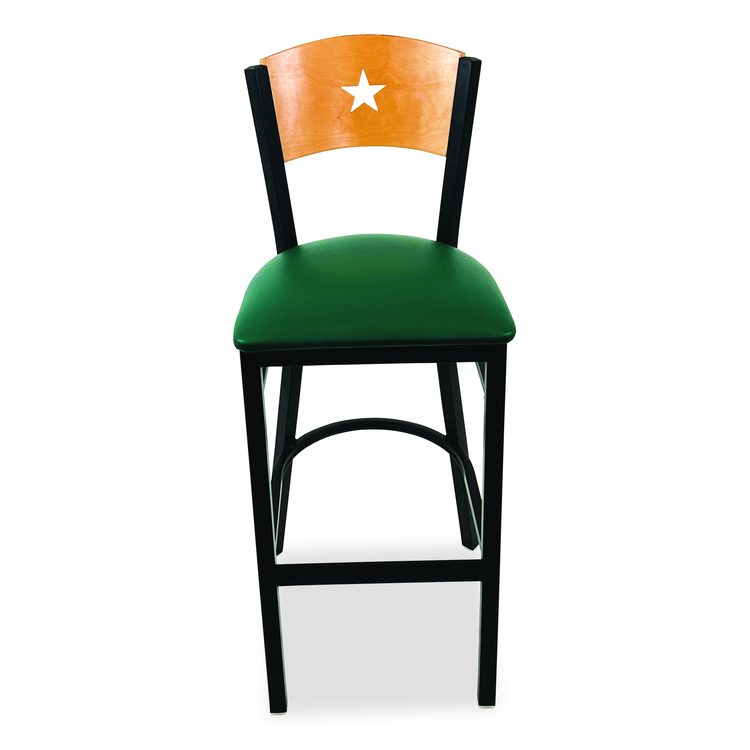 Liberty Series Barstool, Supports Up to 300 lb, 28.5" Seat Height, Green Seat, Natural Back, Black Base