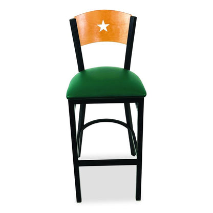 Liberty Series Barstool, Supports Up to 300 lb, 28.5" Seat Height, Green Seat, Natural Back, Black Base