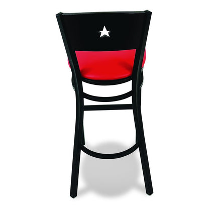 Liberty Series Barstool, Supports Up to 300 lb, 28.5" Seat Height, Red Seat, Dark Mahogany Back, Black Base