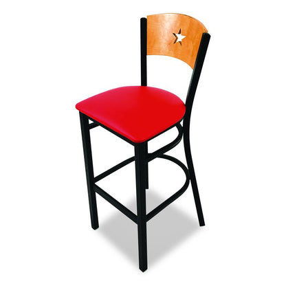 Liberty Series Barstool, Supports Up to 300 lb, 28.5" Seat Height, Red Seat, Natural Back, Black Base