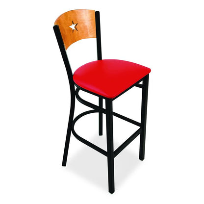 Liberty Series Barstool, Supports Up to 300 lb, 28.5" Seat Height, Red Seat, Natural Back, Black Base
