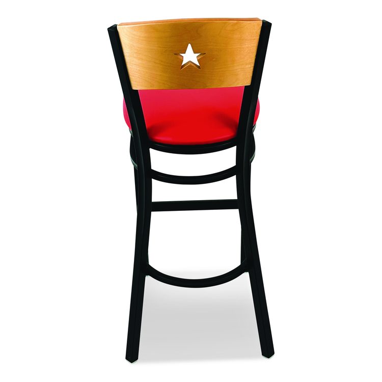 Liberty Series Barstool, Supports Up to 300 lb, 28.5" Seat Height, Red Seat, Natural Back, Black Base