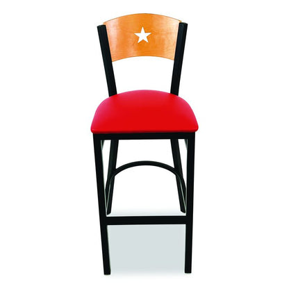 Liberty Series Barstool, Supports Up to 300 lb, 28.5" Seat Height, Red Seat, Natural Back, Black Base