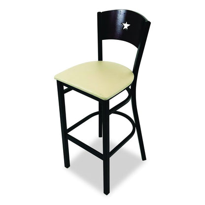 Liberty Series Barstool, Supports Up to 300 lb, 28.5" Seat Height, Taupe Seat, Dark Mahogany Back, Black Base