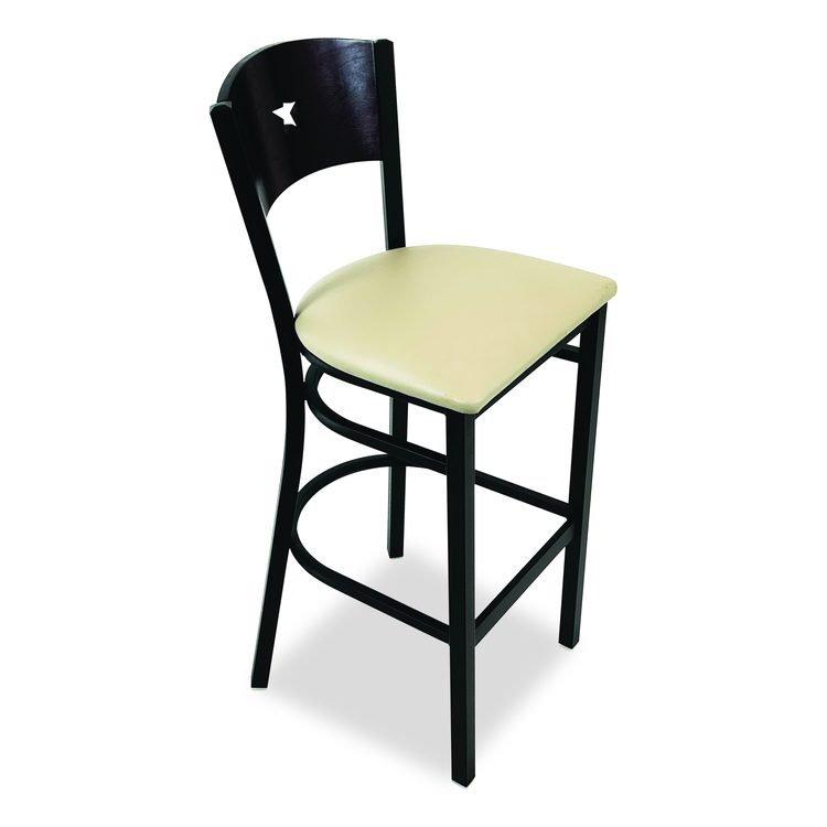 Liberty Series Barstool, Supports Up to 300 lb, 28.5" Seat Height, Taupe Seat, Dark Mahogany Back, Black Base