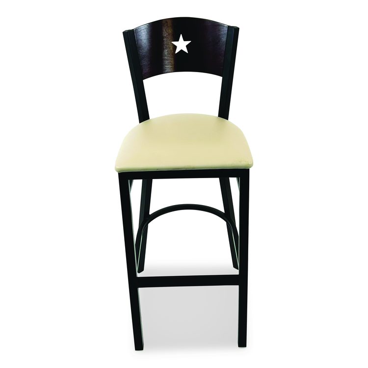 Liberty Series Barstool, Supports Up to 300 lb, 28.5" Seat Height, Taupe Seat, Dark Mahogany Back, Black Base