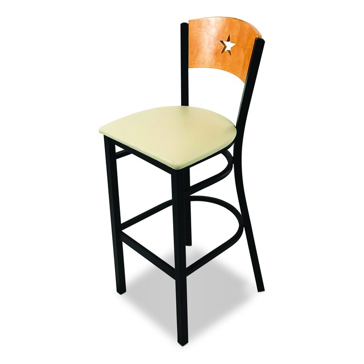 Liberty Series Barstool, Supports Up to 300 lb, 28.5" Seat Height, Taupe Seat, Natural Back, Black Base