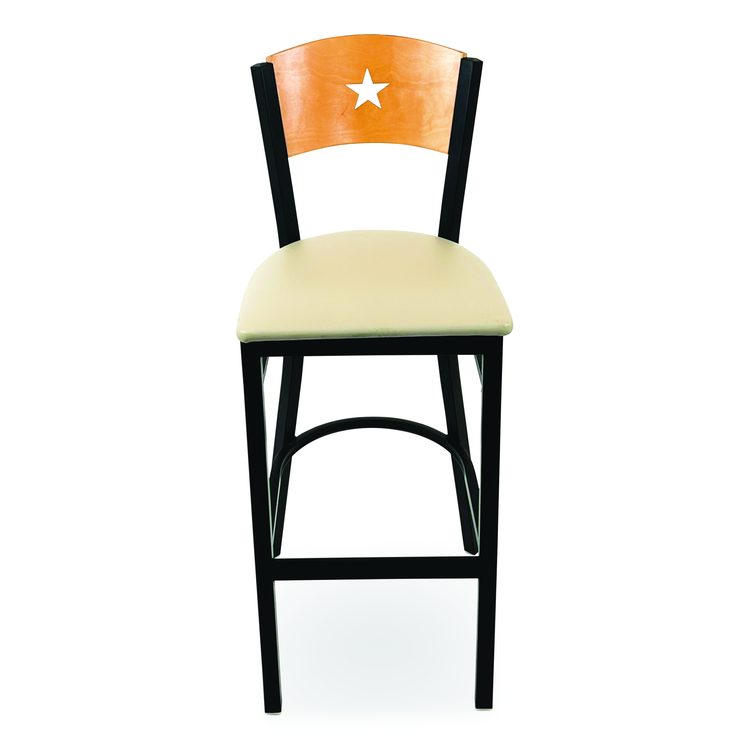 Liberty Series Barstool, Supports Up to 300 lb, 28.5" Seat Height, Taupe Seat, Natural Back, Black Base