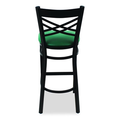 X Series Barstool, Supports Up to 300 lb, 29.5" Seat Height, Green Seat, Black Back, Black Base