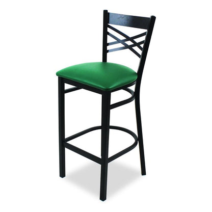 X Series Barstool, Supports Up to 300 lb, 29.5" Seat Height, Green Seat, Black Back, Black Base