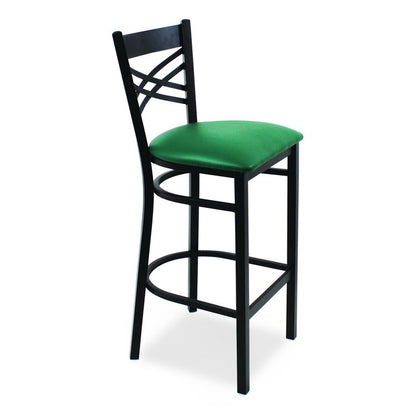 X Series Barstool, Supports Up to 300 lb, 29.5" Seat Height, Green Seat, Black Back, Black Base