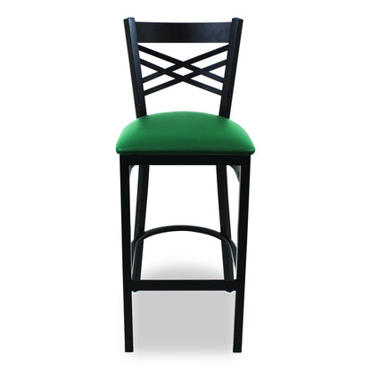 X Series Barstool, Supports Up to 300 lb, 29.5" Seat Height, Green Seat, Black Back, Black Base