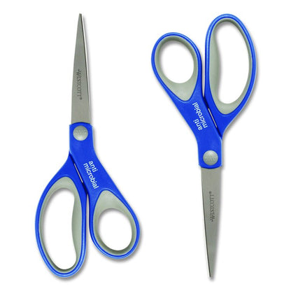 Scissors with Antimicrobial Protection, 8" Long, 3.25" Cut Length, Straight Blue/Gray Handle, 2/Pack