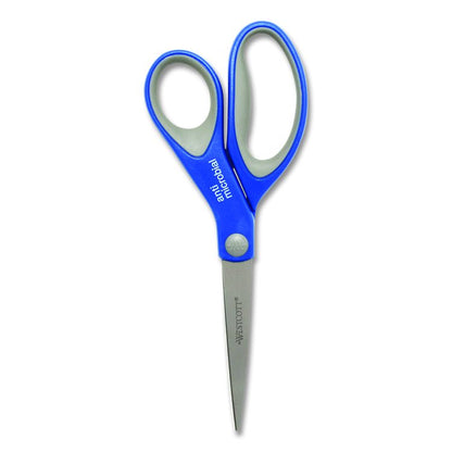 Scissors with Antimicrobial Protection, 8" Long, 3.25" Cut Length, Straight Blue/Gray Handle, 2/Pack