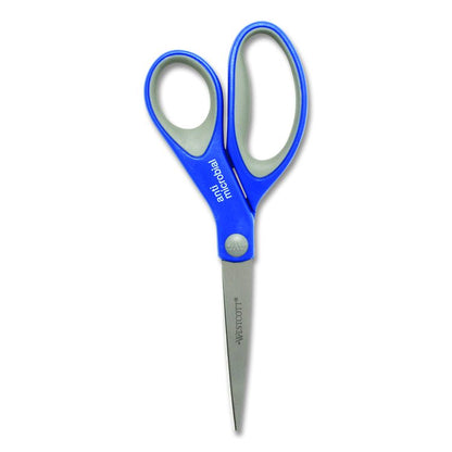 Scissors with Antimicrobial Protection, 8" Long, 3.25" Cut Length, Straight Blue/Gray Handle, 3/Pack