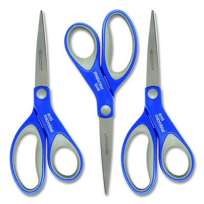 Scissors with Antimicrobial Protection, 8" Long, 3.25" Cut Length, Straight Blue/Gray Handle, 3/Pack