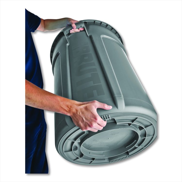 Vented Round Brute Container, 20 gal, Plastic, Gray