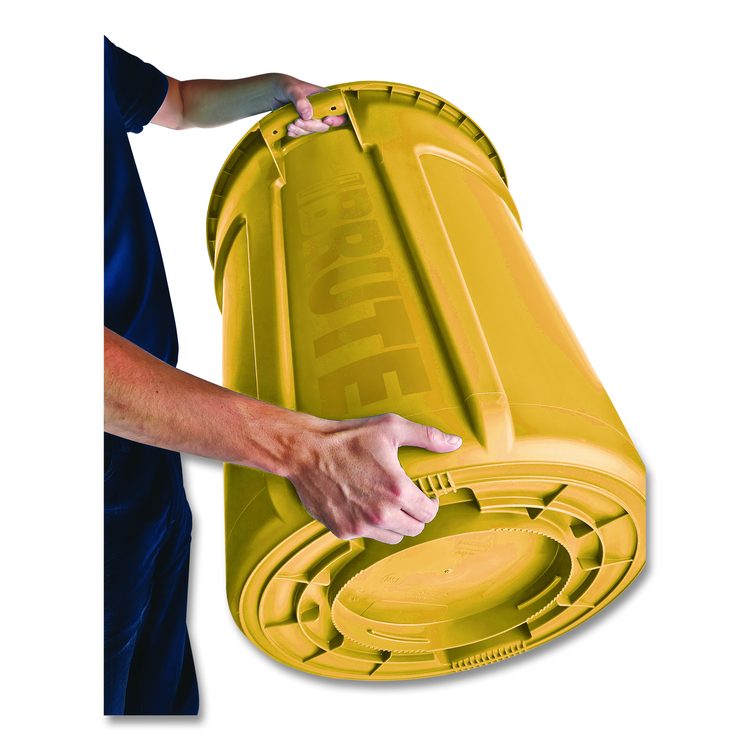 Vented Round Brute Container, 20 gal, Plastic, Yellow