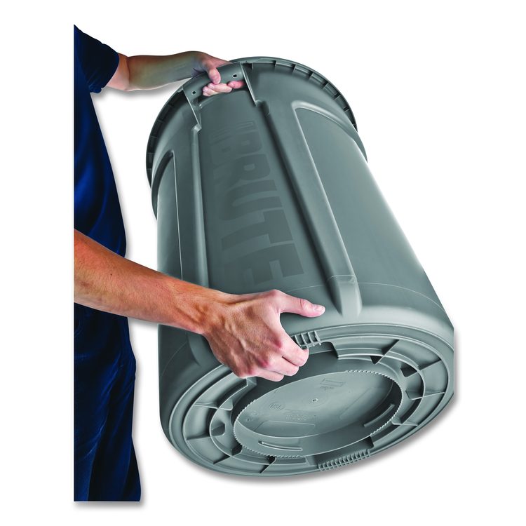 Vented Round Brute Container, 32 gal, Plastic, Gray
