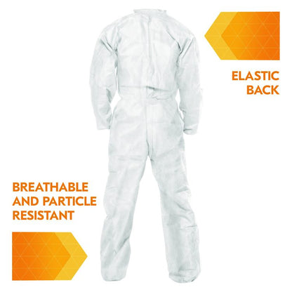 A20 Breathable Particle Protection Coveralls, Zip Front, Elastic Back, Wrists, Ankles, Large, White, 24/Carton