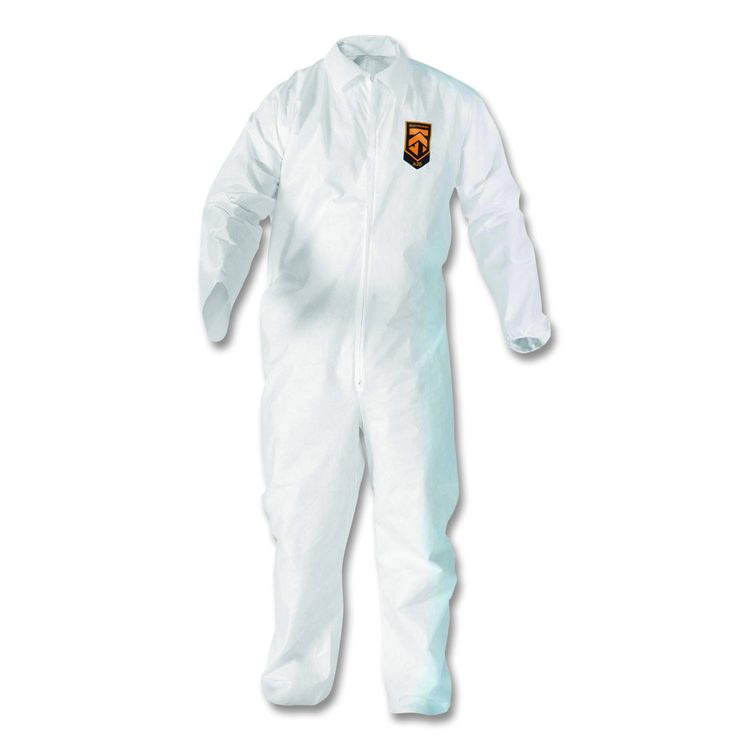 A20 Breathable Particle Protection Coveralls, Zip Front, Elastic Back, Wrists, Ankles, Large, White, 24/Carton