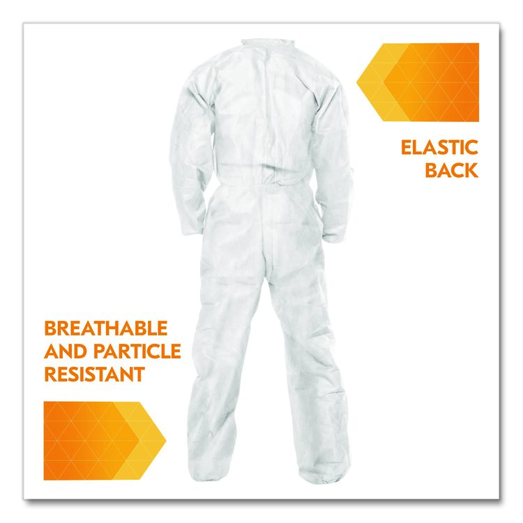 A20 Breathable Particle Protection Coveralls, Zip Front, Elastic Back, Wrists, Ankles, 3X-Large, White, 20/Carton