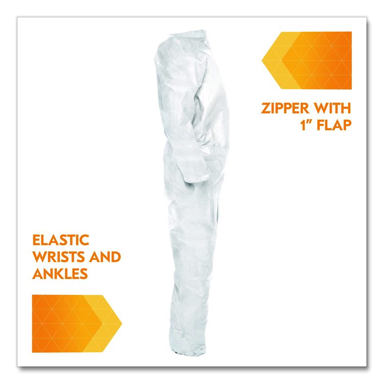 A20 Breathable Particle Protection Coveralls, Zip Front, Elastic Back, Wrists, Ankles, 3X-Large, White, 20/Carton
