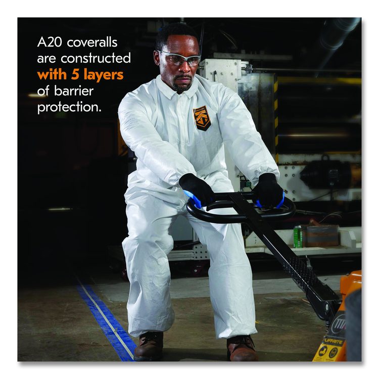A20 Breathable Particle Protection Coveralls, Zip Front, Elastic Back, Wrists, Ankles, 3X-Large, White, 20/Carton