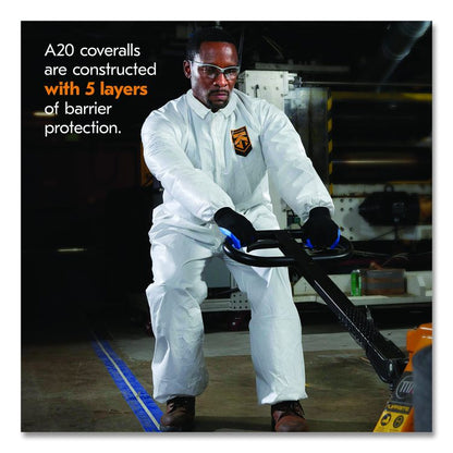 A20 Breathable Particle Protection Coveralls, Zip Front, Elastic Back, Wrists, Ankles, 3X-Large, White, 20/Carton