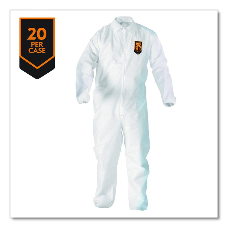 A20 Breathable Particle Protection Coveralls, Zip Front, Elastic Back, Wrists, Ankles, 4X-Large, White, 20/Carton