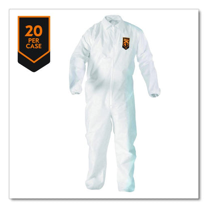 A20 Breathable Particle Protection Coveralls, Zip Front, Elastic Back, Wrists, Ankles, 4X-Large, White, 20/Carton