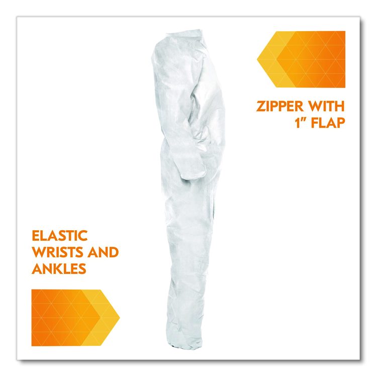 A20 Breathable Particle Protection Coveralls, Zip Front, Elastic Back, Wrists, Ankles, 4X-Large, White, 20/Carton