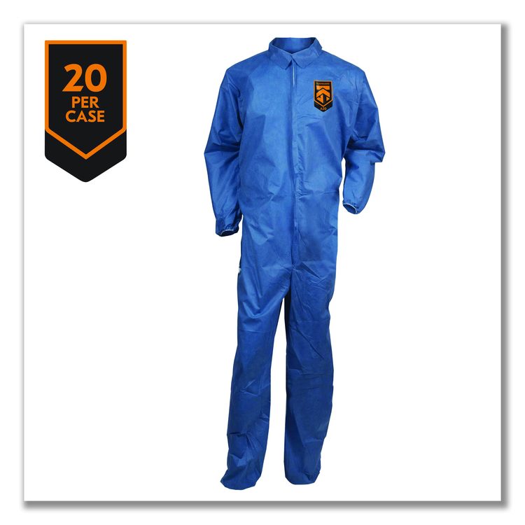 A20 Breathable Particle Protection Coveralls, Zip Front, Elastic Back, Wrists, Ankles, 3X-Large, Blue, 20/Carton