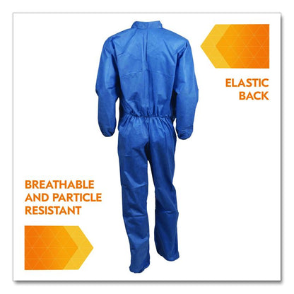 A20 Breathable Particle Protection Coveralls, Zip Front, Elastic Back, Wrists, Ankles, 3X-Large, Blue, 20/Carton