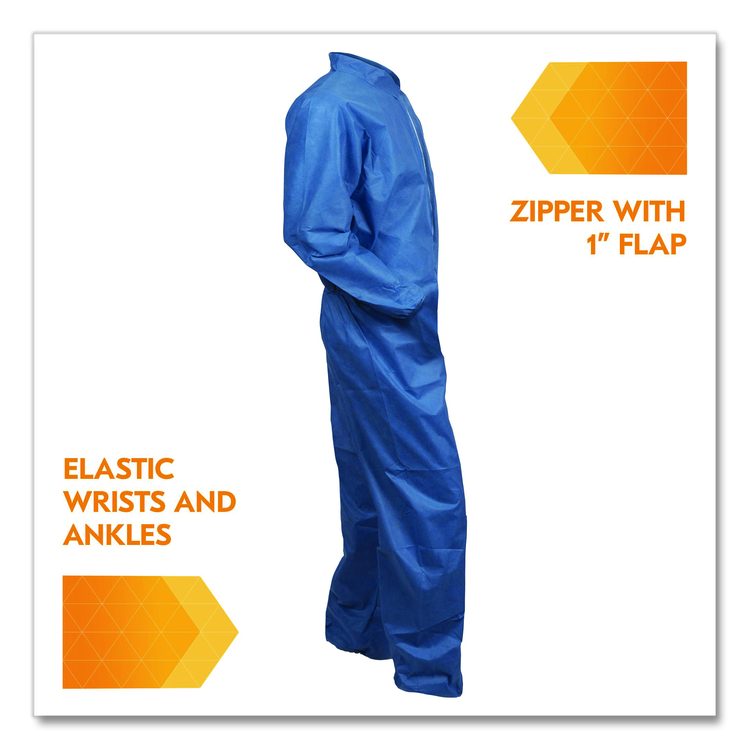 A20 Breathable Particle Protection Coveralls, Zip Front, Elastic Back, Wrists, Ankles, 3X-Large, Blue, 20/Carton
