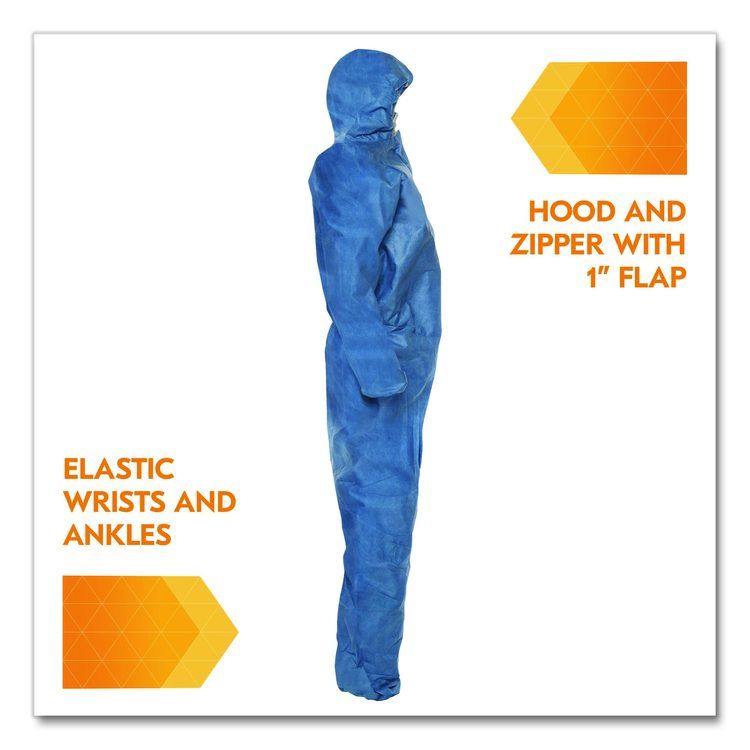 A20 Breathable Particle Protection Coveralls, Zip Front, Hood, Elastic Back, Wrists, Ankles, 2X-Large, Blue, 24/Carton