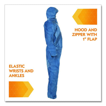 A20 Breathable Particle Protection Coveralls, Zip Front, Hood, Elastic Back, Wrists, Ankles, 2X-Large, Blue, 24/Carton