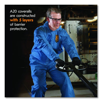 A20 Breathable Particle Protection Coveralls, Zip Front, Hood, Elastic Back, Wrists, Ankles, 2X-Large, Blue, 24/Carton